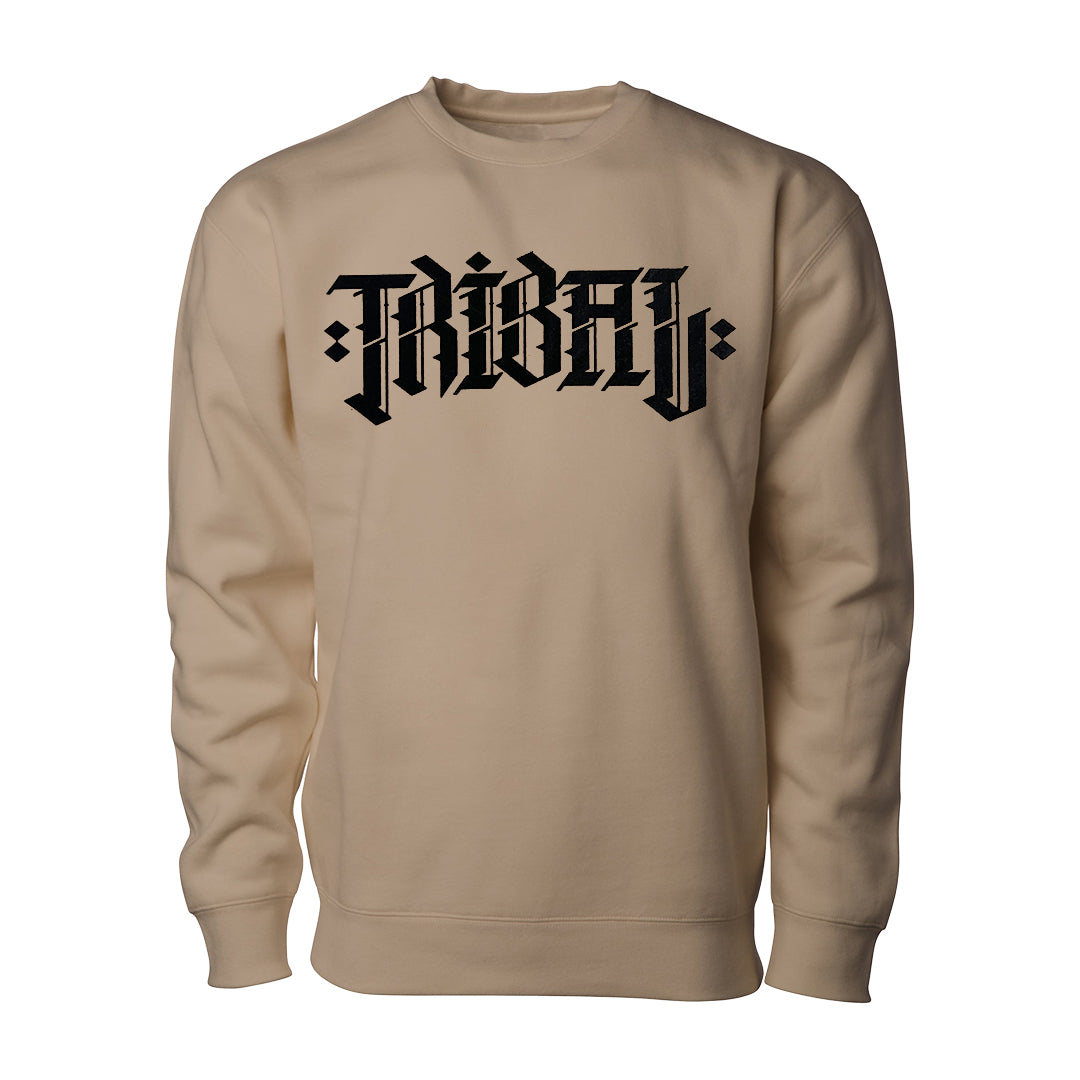 FLOCKED SWEYDA - SAND MIDWEIGHT CREW NECK SWEATSHIRT
