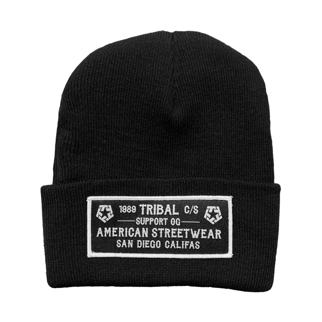 BIKER - BLACK CUFFED BEANIE