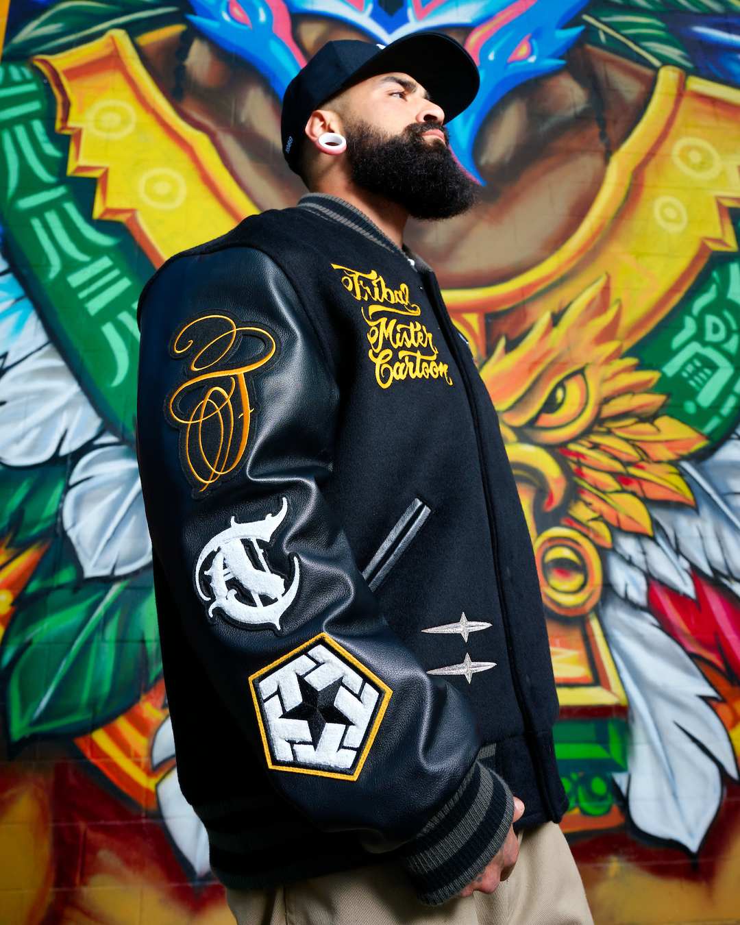 Mister Cartoon X Tribal - Black/Black Varsity Jacket