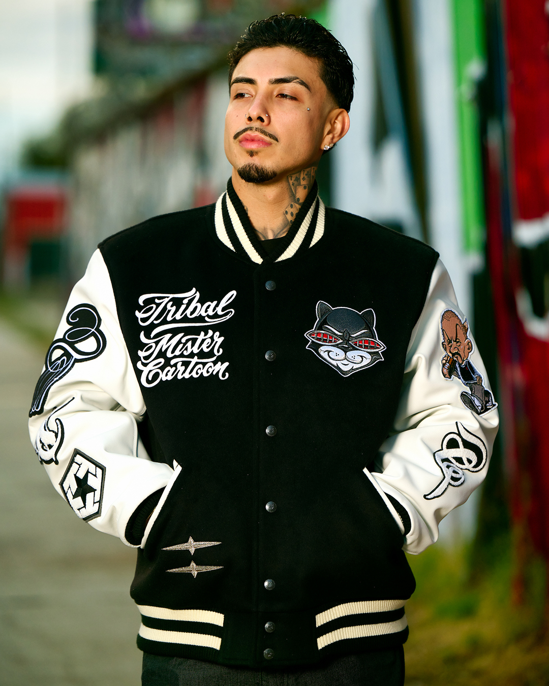 Mister Cartoon X Tribal - Black/White Varsity Jacket