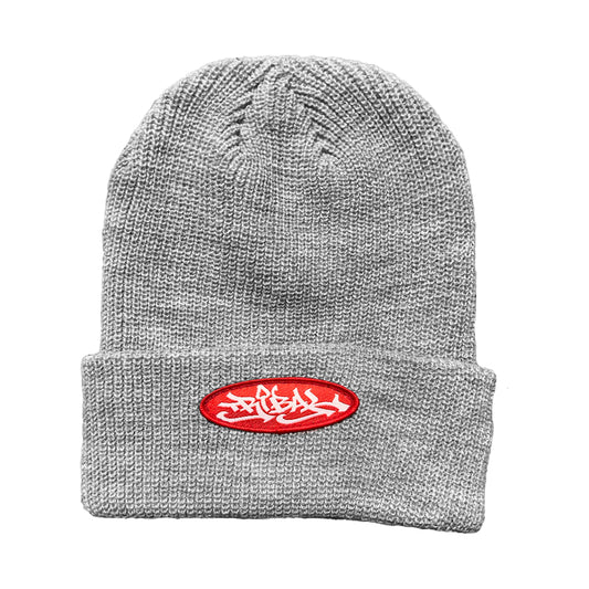 OVAL - GREY - RIBBED CUFF KNIT BEANIE