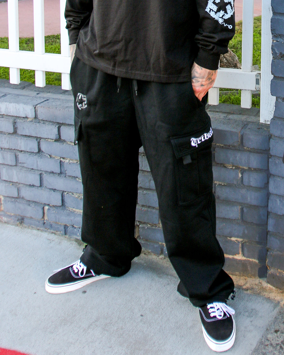 BLACK - Baggy Heavyweight Cargo Fleece Pants